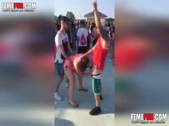 Crazy vacationing wife at a carnival